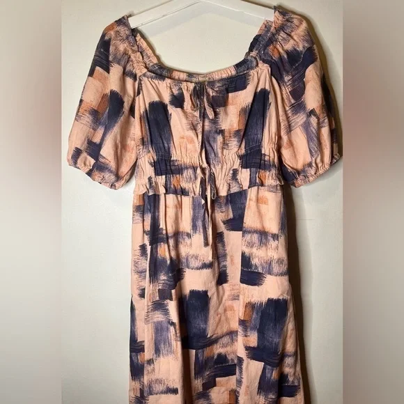 Universal Thread Pink Blue Pullover Puff Short Sleeve Elastic Waist Dress Medium - Picture 7 of 7